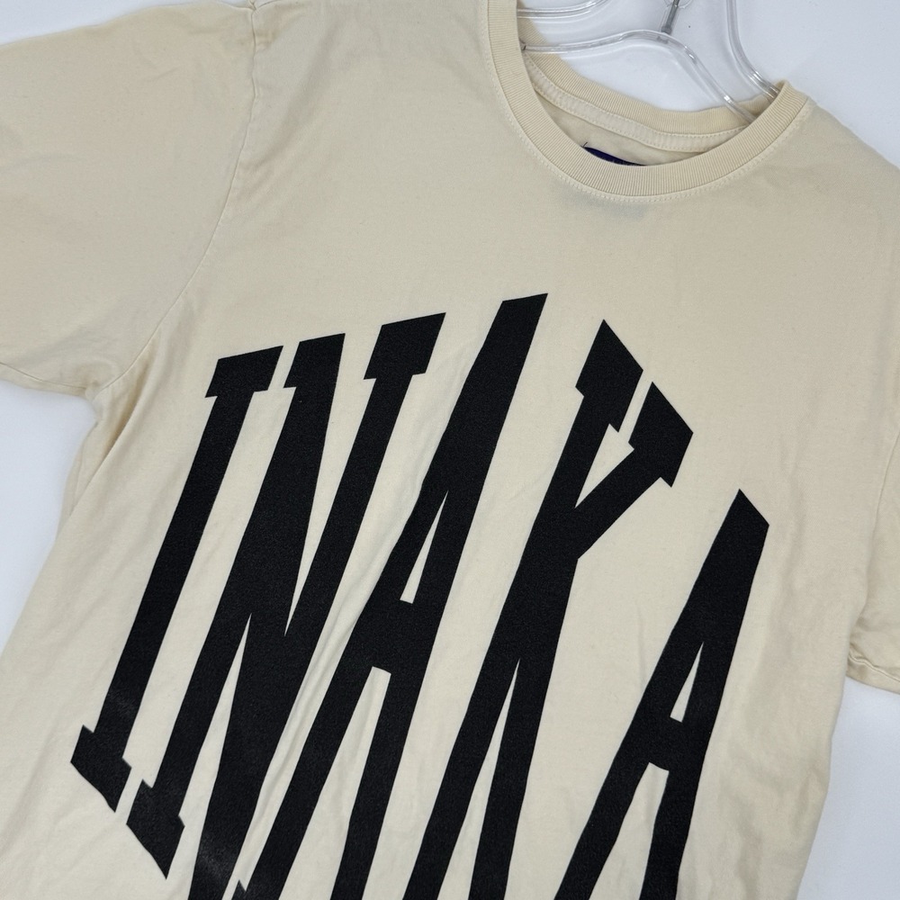 INAKA Medium Graphic T Shirt Cream Streetwear Athletic Logo Tee Unisex Fitness